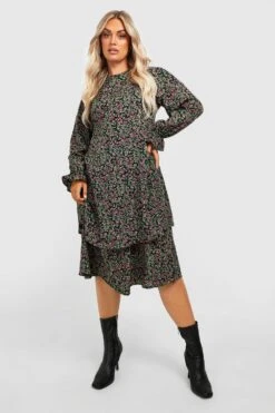 Grande Taille - Robe Mi-longue à Col Rond Et Volants -BOOHO Kleidung Magasin gzz32405 leopard xl 3