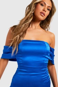 Robe Satinée Froncée à épaules Dénudées -BOOHO Kleidung Magasin gzz32580 cobalt xl 3