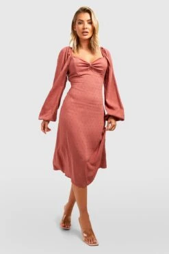 Robe Métallisée En Plumetis à Manches Bouffantes -BOOHO Kleidung Magasin gzz32740 rose xl 2