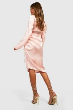 Robe Chemise Satinée Brillante à Ceinture -BOOHO Kleidung Magasin gzz32866 blush xl 1