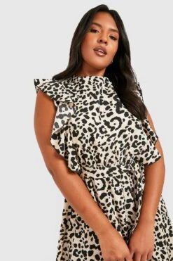 Grande Taille - Robe Mi-longue à Volants Et Imprimé Léopard -BOOHO Kleidung Magasin gzz32955 leopard xl 3