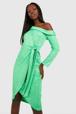 Robe Asymétrique Soyeuse En Jacquard -BOOHO Kleidung Magasin gzz33029 green xl 2