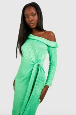 Robe Asymétrique Soyeuse En Jacquard -BOOHO Kleidung Magasin gzz33029 green xl 3