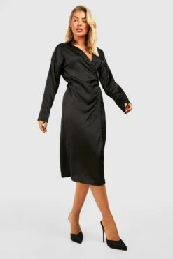 Robe Chemise Mi-longue Satinée -BOOHO Kleidung Magasin gzz33125 black xl 2