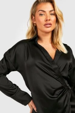 Robe Chemise Mi-longue Satinée -BOOHO Kleidung Magasin gzz33125 black xl 3