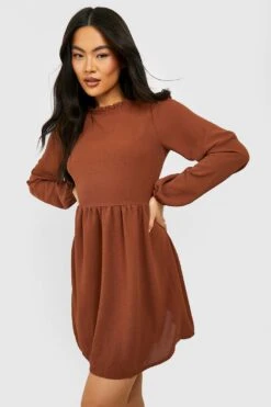 Robe Babydoll à Col Montant Et Volants -BOOHO Kleidung Magasin gzz33139 chocolate xl 2