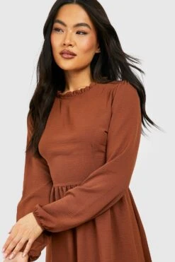 Robe Babydoll à Col Montant Et Volants -BOOHO Kleidung Magasin gzz33139 chocolate xl 3