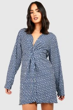 Robe Courte à Imprimé Géométrique -BOOHO Kleidung Magasin gzz33143 navy xl 2