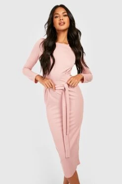 Robe Mi-longue Basique Nouée à Manches Longues