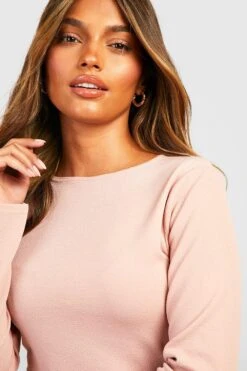 Robe Courte En Crêpe à Manches Longues 9 Robe Courte En Crêpe à Manches Longues -BOOHO Kleidung Magasin gzz33224 rose xl 3