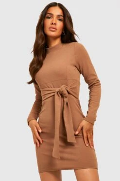 Robe Courte à Ceinture Et Col Montant -BOOHO Kleidung Magasin gzz33226 camel xl 2