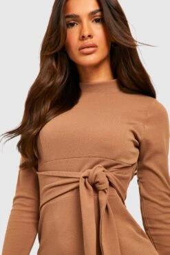 Robe Courte à Ceinture Et Col Montant -BOOHO Kleidung Magasin gzz33226 camel xl 3