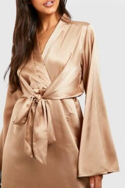 Robe Mi-longue Nouée Satinée à Manches Larges -BOOHO Kleidung Magasin gzz33482 champagne xl 3
