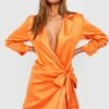 Robe Blazer Satinée Premium à Manches Froncées 1 Robe Blazer Satinée Premium à Manches Froncées -BOOHO Kleidung Magasin gzz33494 orange xl