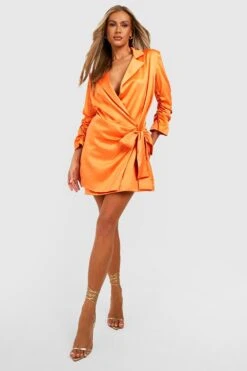 Robe Blazer Satinée Premium à Manches Froncées -BOOHO Kleidung Magasin gzz33494 orange xl 2