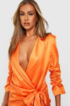Robe Blazer Satinée Premium à Manches Froncées -BOOHO Kleidung Magasin gzz33494 orange xl 3