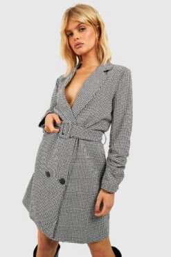BOOHOO Robe Blazer à Ceinture Et Imprimé Pied-de-poule -BOOHO Kleidung Magasin gzz33498 black xl 2