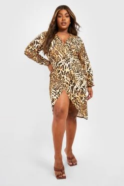 Grande Taille - Robe Mi-longue à Imprimé Animal