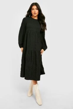 Maternité - Robe De Grossesse Babydoll Texturée -BOOHO Kleidung Magasin gzz33657 black xl 2