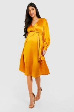 Maternité - Robe De Grossesse Patineuse Satinée -BOOHO Kleidung Magasin gzz33742 mustard xl 2