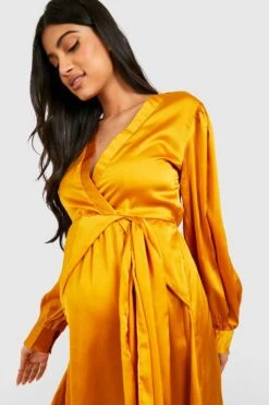 Maternité - Robe De Grossesse Patineuse Satinée -BOOHO Kleidung Magasin gzz33742 mustard xl 3