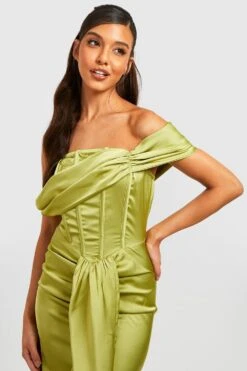 Robe Courte Satinée Drapée à Col Bateau -BOOHO Kleidung Magasin gzz33948 chartreuse xl 2