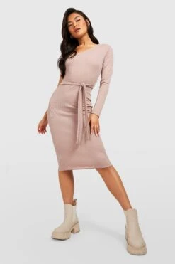 Robe Mi-longue Côtelée Asymétrique à Ceinture -BOOHO Kleidung Magasin gzz34121 stone xl 2