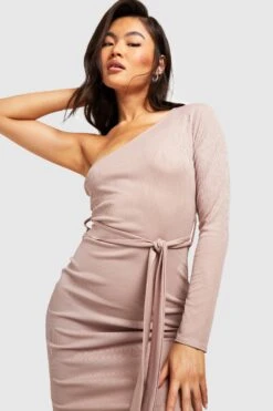 Robe Mi-longue Côtelée Asymétrique à Ceinture -BOOHO Kleidung Magasin gzz34121 stone xl 3