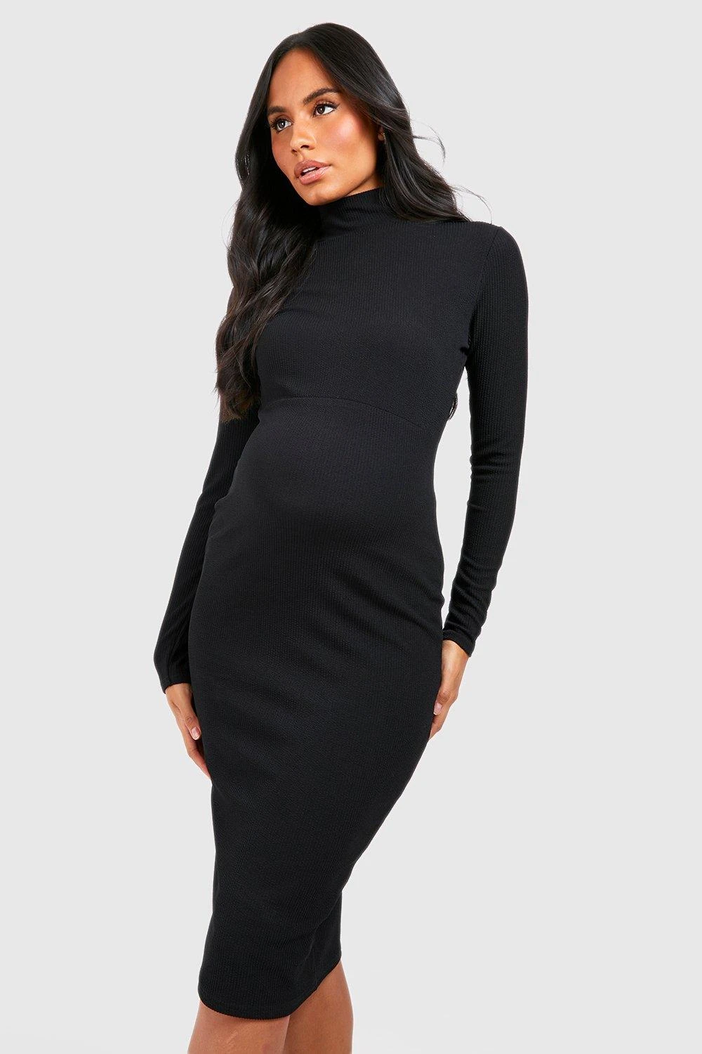 Maternité - Robe De Grossesse Texturée à Col Cheminée 5 Maternité - Robe De Grossesse Texturée à Col Cheminée – Image 3