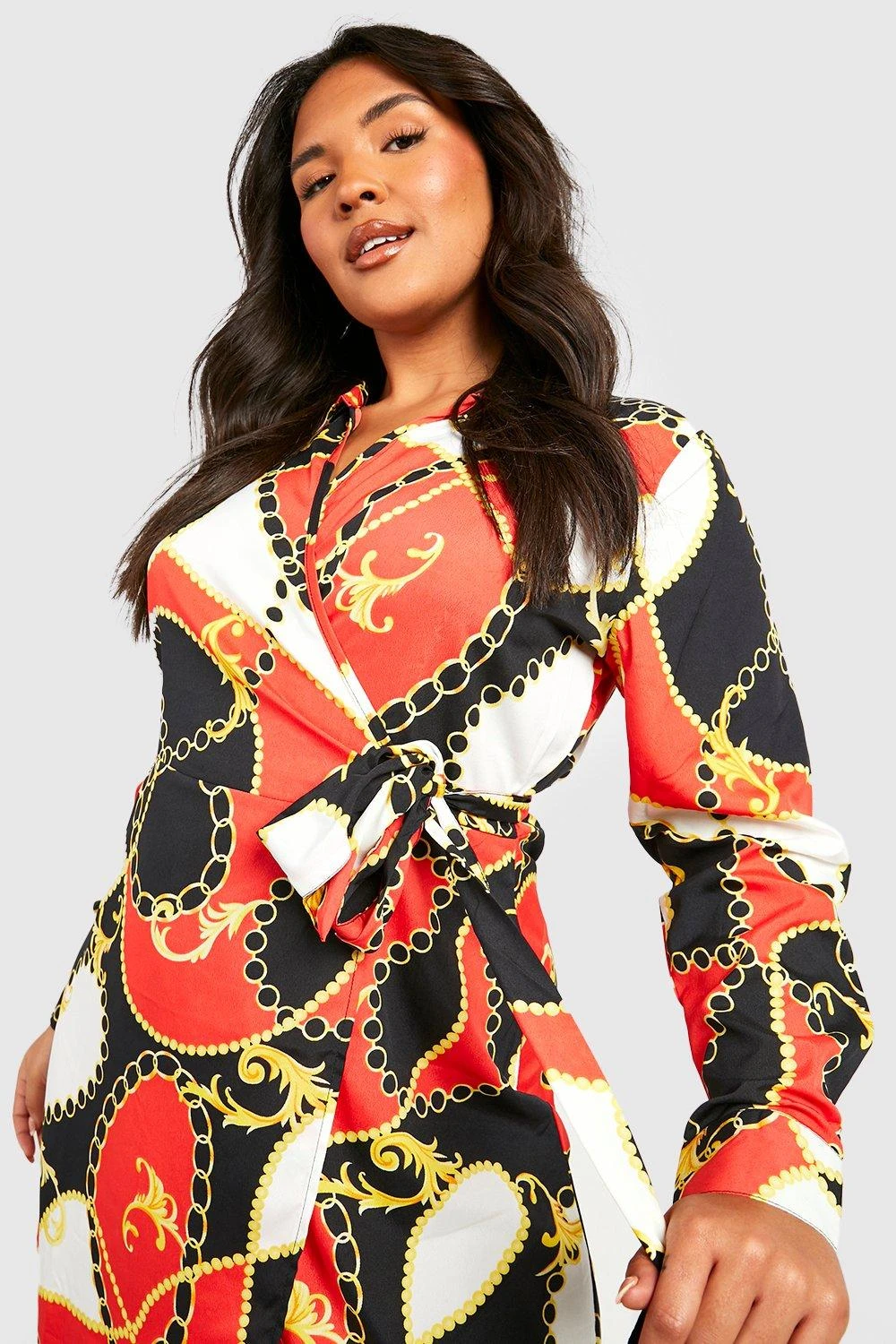 Grande Taille - Robe Portefeuille Mi-longue Imprimée 6 Grande Taille - Robe Portefeuille Mi-longue Imprimée – Image 4