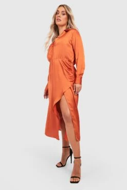 Grande Taille - Robe Mi-longue Satinée -BOOHO Kleidung Magasin gzz34587 rust xl 2