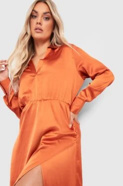 Grande Taille - Robe Mi-longue Satinée -BOOHO Kleidung Magasin gzz34587 rust xl 3