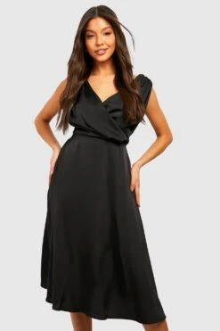 Robe Portefeuille Satinée à Col Bénitier -BOOHO Kleidung Magasin gzz34602 black xl 2