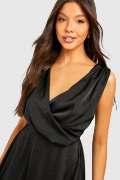 Robe Portefeuille Satinée à Col Bénitier -BOOHO Kleidung Magasin gzz34602 black xl 3