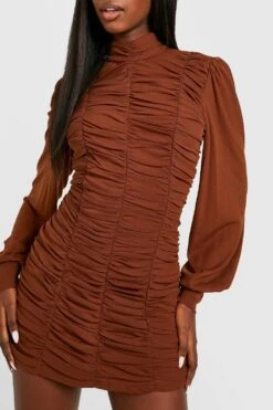 Robe Moulante En Mesh à Col Montant 9 Robe Moulante En Mesh à Col Montant -BOOHO Kleidung Magasin gzz34621 chocolate xl 3