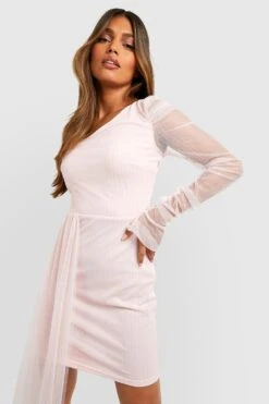 Robe Asymétrique Pailletée Froncée En Mesh