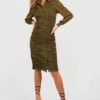 Robe Chemise En Mesh Froncée -BOOHO Kleidung Magasin gzz34629 khaki xl