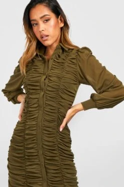 Robe Chemise En Mesh Froncée -BOOHO Kleidung Magasin gzz34629 khaki xl 3
