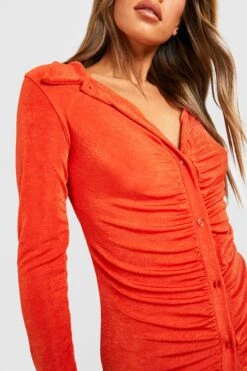 Robe Soyeuse Froncée Boutonnée 9 Robe Soyeuse Froncée Boutonnée -BOOHO Kleidung Magasin gzz34658 orange xl 3