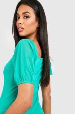 Robe Courte Basique En Mesh à Manches Bouffantes -BOOHO Kleidung Magasin gzz35064 bright20green xl 3