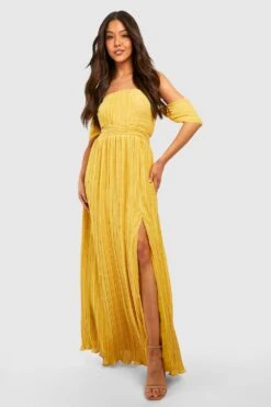 Robe Longue Plissée à Col Bateau -BOOHO Kleidung Magasin gzz35377 mustard xl 2
