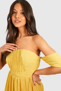 Robe Longue Plissée à Col Bateau -BOOHO Kleidung Magasin gzz35377 mustard xl 3