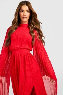 Robe Longue Plissée à Col Montant 9 Robe Longue Plissée à Col Montant -BOOHO Kleidung Magasin gzz35378 red xl 3