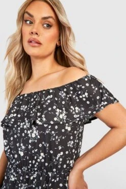 Grande Taille - Robe Longue Fleurie à Col Bateau Et Volants -BOOHO Kleidung Magasin gzz35446 black xl 3
