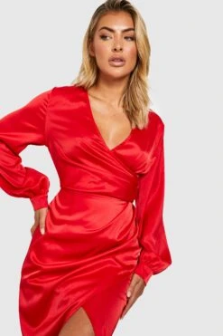 Robe Cache-cœur Mi-longue Satinée -BOOHO Kleidung Magasin gzz35590 red xl 2
