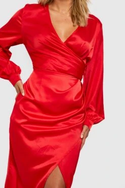 Robe Cache-cœur Mi-longue Satinée -BOOHO Kleidung Magasin gzz35590 red xl 3