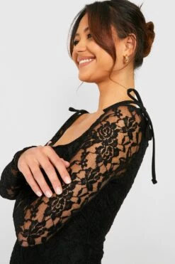 Petite - Robe Courte En Dentelle à Col Carré -BOOHO Kleidung Magasin gzz35851 black xl 3