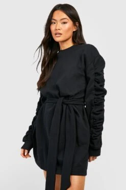 Robe Sweat à Ceinture Et Manches Volantées