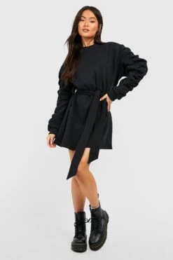Robe Sweat à Ceinture Et Manches Volantées -BOOHO Kleidung Magasin gzz35898 black xl 2