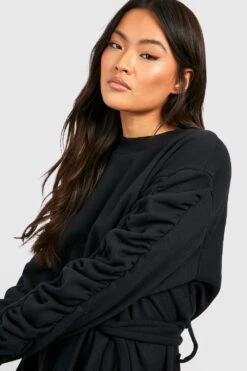 Robe Sweat à Ceinture Et Manches Volantées -BOOHO Kleidung Magasin gzz35898 black xl 3